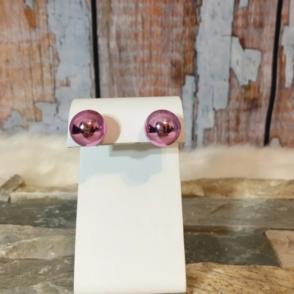 New Pink metalliac ball earrings